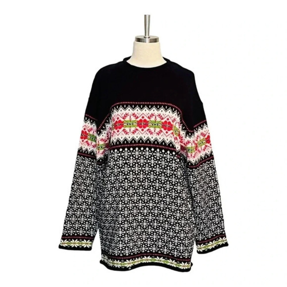 Norton‎ Studio Sweater Women Large Black Fair Isle Nordic Knit Vintage Large